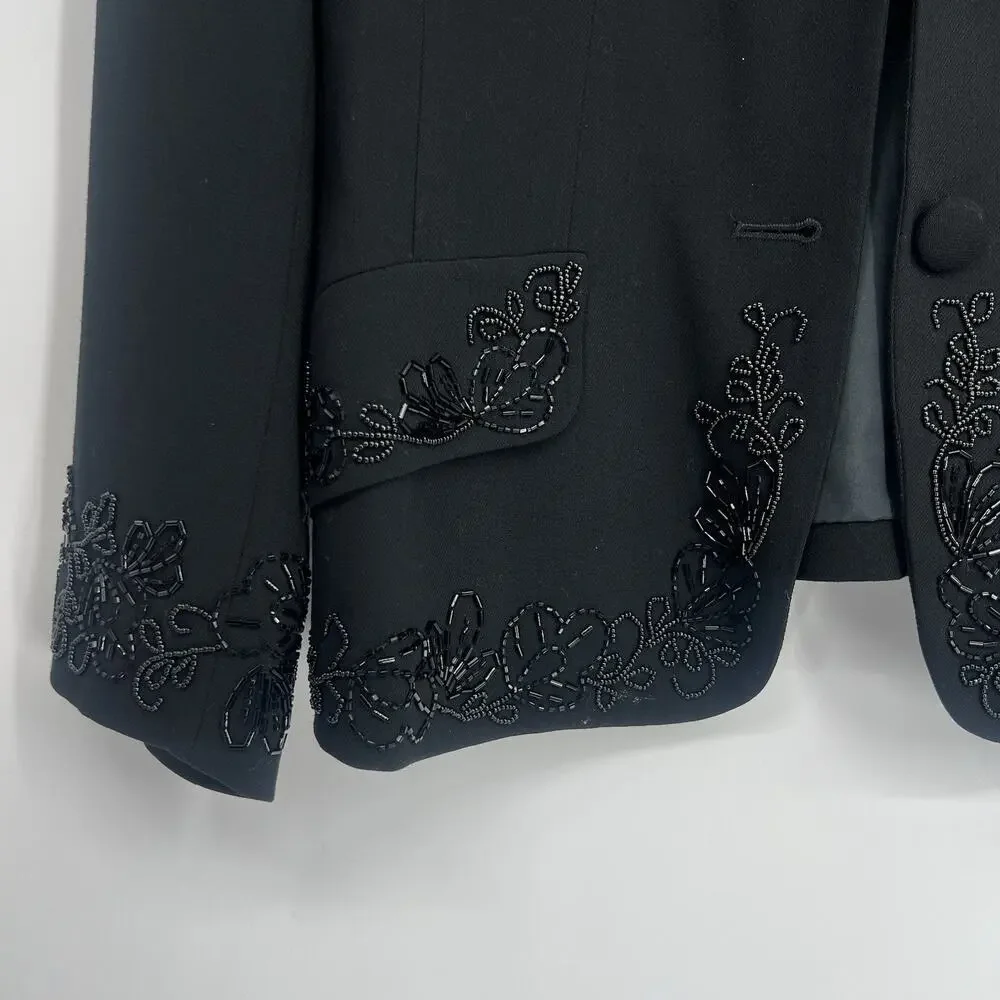 Vintage 90s 100% Wool DKNY Women Blazer Hand Beaded - Picture 3 of 7